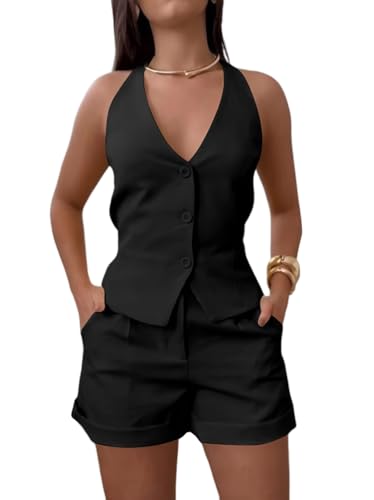shownicer Damen Hosenanzug Elegant Business Anzug Blazer Hose 2-teilig Set Zweiteiler Ärmellos Weste Und Shorts Mode 2 Teiler Formal Festlicher Suit Streetwear A Schwarz M shownicer Damen Hosenanzug Elegant Business Anzug Blazer Hose 2-teilig Set Zweiteiler Ärmellos Weste Und Shorts Mode 2 Teiler Formal Festlicher Suit Streetwear A Schwarz M von shownicer