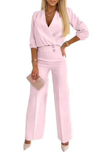 shownicer Damen Hosenanzug Festlich Hochzeit Elegant Zweiteiler Outfit 2 Teilig Set Cocktail Party Shirt Und Hohe Taille A Rosa S von shownicer