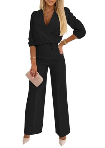 shownicer Damen Hosenanzug Festlich Hochzeit Elegant Zweiteiler Outfit 2 Teilig Set Cocktail Party Shirt Und Hohe Taille A Schwarz L von shownicer