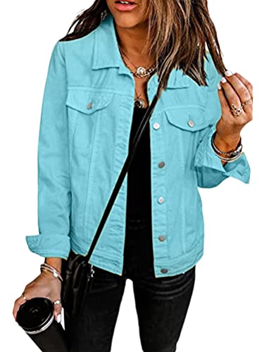 shownicer Damen Jacke Jeans Mantel für Herbst und Frühling Knopf Umlegekragen Denim Jaket Knopf Umlegekragen Denim Jaket Blau XXL von shownicer