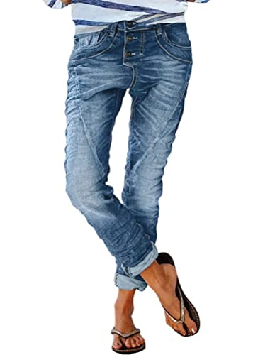 shownicer Damen Jeans Hose Boyfriend Baggy Fit Jeanshosen Vintage Streetwear Straight Jeans Denim Pants Harajuku Jeanshose Hüftjeans Casual Damenjeans A Hellblau M von shownicer