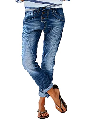 shownicer Damen Jeanshosen Vintage Hohe Taille Straight Jeans Y2K Mode Denim Hose Baggy Jeans Weites Bein Gerade Denim Hose Lose E-Girl Streetwear Hosen A Blau S von shownicer