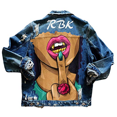 shownicer Damen Jeansjacke Blau Taschen Einreiher Zerrissene Graffiti Langarm Oversize Boyfriend Mode Denim Jacket Mädchen Oberbekleidung C Blau L shownicer Damen Jeansjacke Blau Taschen Einreiher Zerrissene Graffiti Langarm Oversize Boyfriend Mode Denim Jacket Mädchen Oberbekleidung C Blau L von shownicer