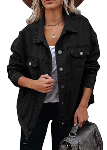 shownicer Damen Jeansjacke Übergangsjacke Leichte Jacke Denim Casual Jeanshemd C Schwarz XL von shownicer