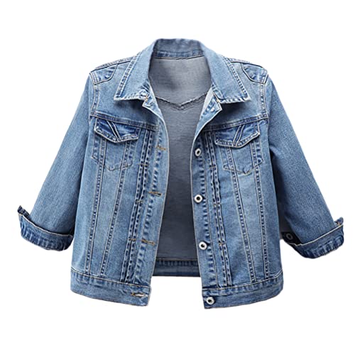 shownicer Damen Jeansjacke Übergangsjacke Leichte Jacke Denim Casual Vintage 3/4 Kurze Ärmel Kurz Schmal Blau Denim Jacke Tops Knopfleiste Crop Freizeitjacke E Hellblau XS shownicer Damen Jeansjacke Übergangsjacke Leichte Jacke Denim Casual Vintage 3/4 Kurze Ärmel Kurz Schmal Blau Denim Jacke Tops Knopfleiste Crop Freizeitjacke E Hellblau XS von shownicer