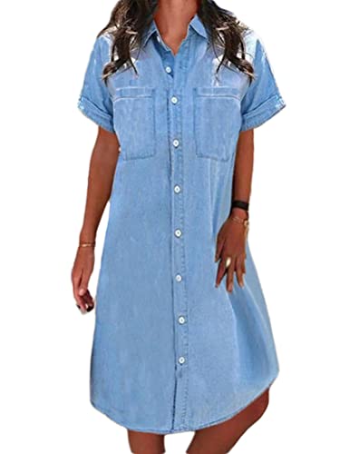 shownicer Damen Jeanskleid Denimkleid Jeans Kleider V-Ausschnitt Kurzarm Tunika Hemd Blusenkleid Knopfleiste Knielang Kleid Midikleid A Hellblau XL shownicer Damen Jeanskleid Denimkleid Jeans Kleider V-Ausschnitt Kurzarm Tunika Hemd Blusenkleid Knopfleiste Knielang Kleid Midikleid A Hellblau XL von shownicer