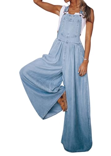 shownicer Damen Jeanslatzhose Denim Stretch Straight Leg Jeans Overall Jumpsuits Denim Latzhose Overall A Hellblau L von shownicer