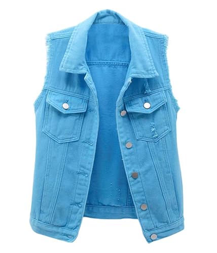 shownicer Damen Jeansweste Oversized Boyfriend Denim Jeans Weste Locker Ärmellos Jeansjacke Vintage mit Taschen Jacke Mantel mit Knopf Outwear A Blau L von shownicer