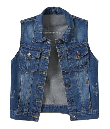 shownicer Damen Jeansweste Oversized Boyfriend Denim Jeans Weste Locker Ärmellos Jeansjacke Vintage mit Taschen Jacke Mantel mit Knopf Outwear A Dunkelblau XXL von shownicer