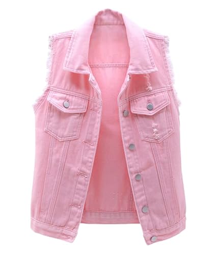 shownicer Damen Jeansweste Oversized Boyfriend Denim Jeans Weste Locker Ärmellos Jeansjacke Vintage mit Taschen Jacke Mantel mit Knopf Outwear A Rosa XXL von shownicer