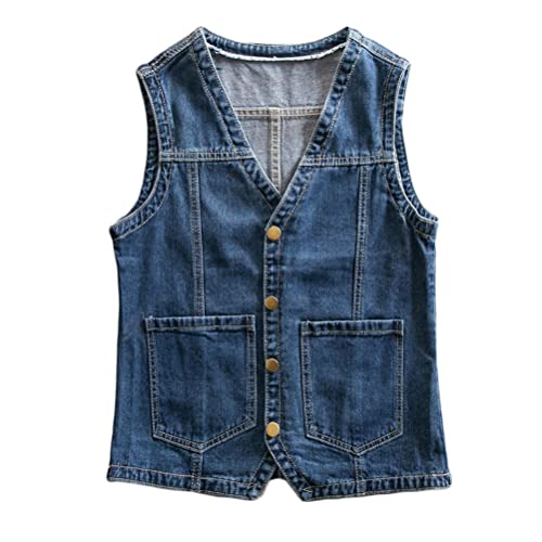 shownicer Damen Jeansweste übergröße Denim Jacke Ärmellos Beiläufige Jeansweste Denim Weste Vest Frühling Cardigan Top Outwear mit Loch Design C Blau 3XL von shownicer