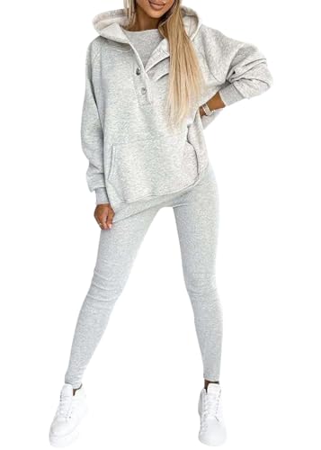 shownicer Damen Jogginganzug 3 Teiler Sportanzug Freizeitanzug Ärmellos Tank Top Und Jogginghose Und Kapuzenpullover Set Trainingsanzug Sportswear Loungewear B Hellgrau S von shownicer