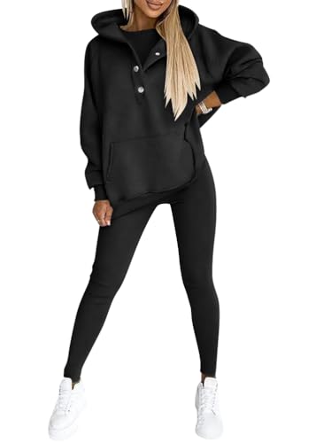 shownicer Damen Jogginganzug 3 Teiler Sportanzug Freizeitanzug Ärmellos Tank Top Und Jogginghose Und Kapuzenpullover Set Trainingsanzug Sportswear Loungewear B Schwarz M von shownicer