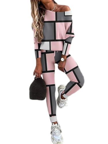 shownicer Damen Jogginganzug Zweiteiler Langarm Sweatshirt + Jogginghose Sportswear 2-Teiliges Tracksuit Einfarbig Outfit Hausanzug Set Freizeitanzug A Rosa M von shownicer