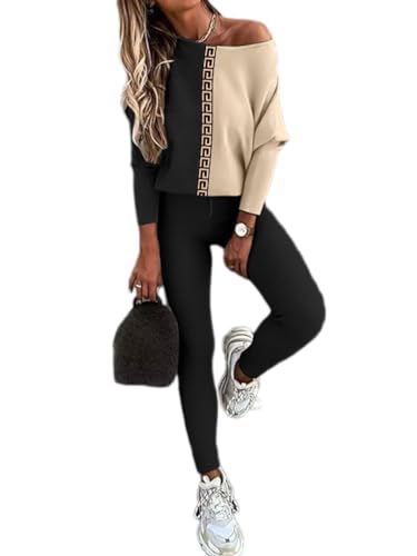 shownicer Damen Jogginganzug Zweiteiler Langarm Sweatshirt + Jogginghose Sportswear 2-Teiliges Tracksuit Einfarbig Outfit Hausanzug Set Freizeitanzug A Schwarz02 L von shownicer