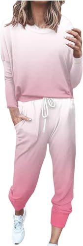 shownicer Damen Jogginganzug Zweiteiler Outfit 2 Teilig Freizeitanzug 2 Stück Trainingsanzug Sportanzug Set Colorblock Sweatshirt + Jogginghose Sportswear Sportbekleidung Tracksuit C Rosa M von shownicer