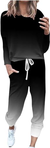 shownicer Damen Jogginganzug Zweiteiler Outfit 2 Teilig Freizeitanzug 2 Stück Trainingsanzug Sportanzug Set Colorblock Sweatshirt + Jogginghose Sportswear Sportbekleidung Tracksuit C Schwarz 3XL von shownicer