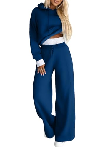 shownicer Damen Jogginganzug Zweiteiler Outfit 2 Teilig Freizeitanzug Kapuzenpullover Hoodie Trainingsanzug Sportanzug Set Sweatshirt + Lange Hose Sportswear Damenanzug A Blau XL von shownicer