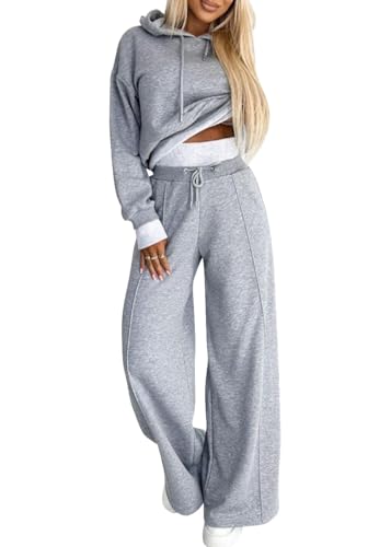 shownicer Damen Jogginganzug Zweiteiler Outfit 2 Teilig Freizeitanzug Kapuzenpullover Hoodie Trainingsanzug Sportanzug Set Sweatshirt + Lange Hose Sportswear Damenanzug A Grau M von shownicer