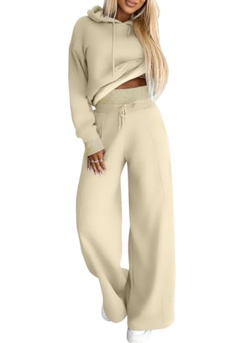 shownicer Damen Jogginganzug Zweiteiler Outfit 2 Teilig Freizeitanzug Kapuzenpullover Hoodie Trainingsanzug Sportanzug Set Sweatshirt + Lange Hose Sportswear Damenanzug A Khaki L von shownicer