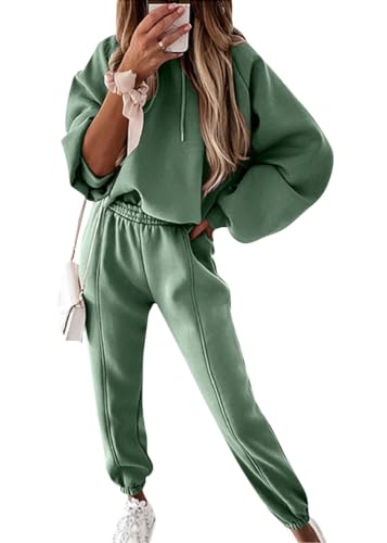 shownicer Damen Jogginganzug Zweiteiler Outfit 2 Teilig Freizeitanzug Kapuzenpullover Hoodie Trainingsanzug Sportanzug Set Sweatshirt + Lange Hose Sportswear Damenanzug B Grün L von shownicer