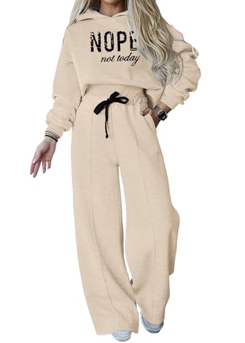 shownicer Damen Jogginganzug Zweiteiler Outfit 2 Teilig Freizeitanzug Kapuzenpullover Hoodie Trainingsanzug Sportanzug Set Sweatshirt + Lange Hose Sportswear Damenanzug C Aprikose M von shownicer