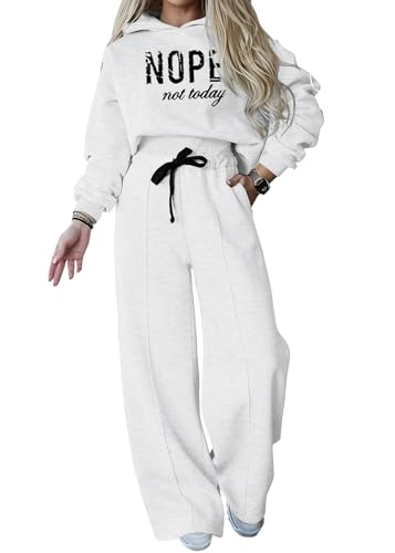 shownicer Damen Jogginganzug Zweiteiler Outfit 2 Teilig Freizeitanzug Kapuzenpullover Hoodie Trainingsanzug Sportanzug Set Sweatshirt + Lange Hose Sportswear Damenanzug C Weiß S von shownicer