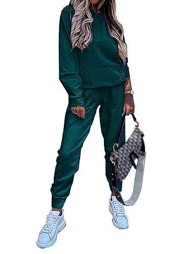 shownicer Damen Jogginganzug Zweiteiler Outfit 2 Teilig Freizeitanzug Kapuzenpullover Hoodie Trainingsanzug Sportanzug Set Sweatshirt + Lange Hose Sportswear Sportbekleidung Tracksuit B Grün S von shownicer