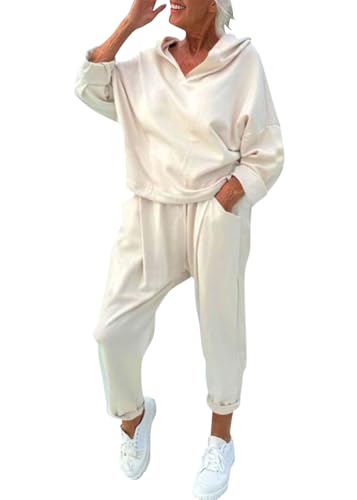 shownicer Damen Jogginganzug Zweiteiler Sportanzug Kapuzenpullover Hoodie Traingsanzug Set 2 Teilig Freizeitanzug Sweatshirt und Lange Hose Sportswear Damenanzug A Aprikose M von shownicer