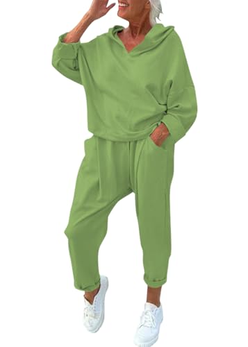 shownicer Damen Jogginganzug Zweiteiler Sportanzug Kapuzenpullover Hoodie Traingsanzug Set 2 Teilig Freizeitanzug Sweatshirt und Lange Hose Sportswear Damenanzug A Grün M von shownicer