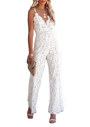 shownicer Damen Jumpsuit Elegant Ärmellos Hohe Taille Cocktail Party Festlich Overalls Hosenanzug Playsuit Lang Romper für Hochzeit B Weiß XXL von shownicer
