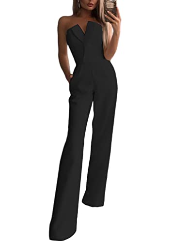 shownicer Damen Jumpsuit Elegant Ärmellos Hohe Taille Cocktail Party Festlich Overalls Hosenanzug Playsuit Lang Romper für Hochzeit C Schwarz XS von shownicer