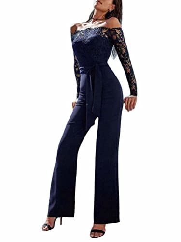 shownicer Damen Jumpsuit Elegant Ärmellos Hohe Taille Cocktail Party Festlich Overalls Hosenanzug Playsuit Lang Romper für Hochzeit G Blau S von shownicer