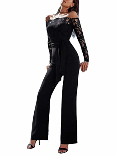 shownicer Damen Jumpsuit Elegant Ärmellos Hohe Taille Cocktail Party Festlich Overalls Hosenanzug Playsuit Lang Romper für Hochzeit G Schwarz S von shownicer