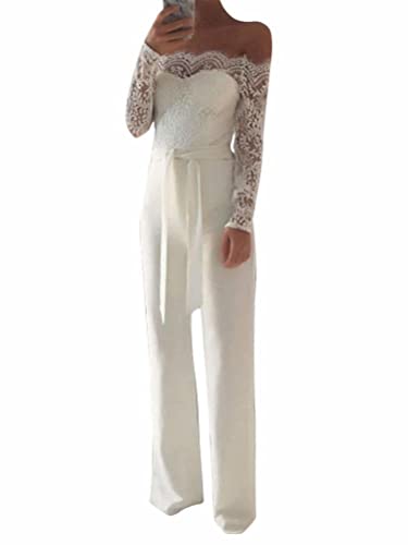 shownicer Damen Jumpsuit Elegant Ärmellos Hohe Taille Cocktail Party Festlich Overalls Hosenanzug Playsuit Lang Romper für Hochzeit G Weiß S von shownicer