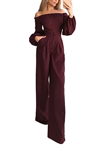 shownicer Damen Jumpsuit Elegant Ärmellos Hohe Taille Cocktail Party Festlich Overalls Hosenanzug Playsuit Lang Romper für Hochzeit I Rot M von shownicer