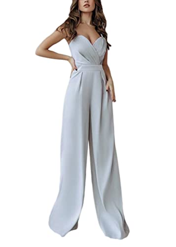 shownicer Damen Jumpsuit Elegant Ärmellos Hohe Taille Cocktail Party Festlich Overalls Hosenanzug Playsuit Lang Romper für Hochzeit J Grau S von shownicer