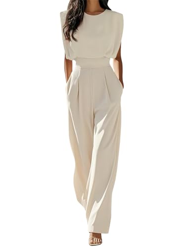 shownicer Damen Jumpsuit Elegant Ärmellos Rundhal Overall Hohe Taille Romper Casual Playsuit A Aprikose M von shownicer