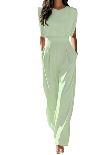 shownicer Damen Jumpsuit Elegant Ärmellos Rundhal Overall Hohe Taille Romper Casual Playsuit A Grün XL von shownicer