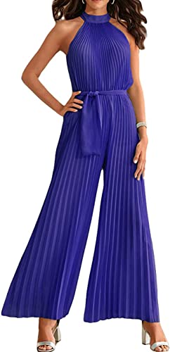 shownicer Damen Jumpsuit Sommer Overall Sexy Gestreiften Hosenanzug Ärmellos Playsuit Breites Bein Romper A Dunkelblau S von shownicer