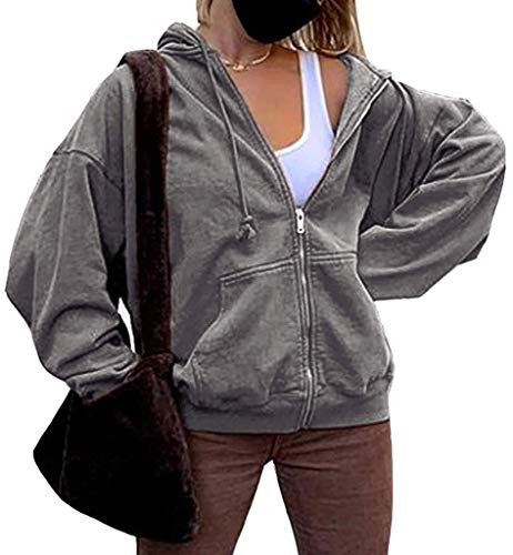 shownicer Damen Kapuzenjacke Hoodie Jacke Hip Hop Boyfriend Style Oberteile Basic Sweatjacke Übergangsjacke 01 Grau L von shownicer