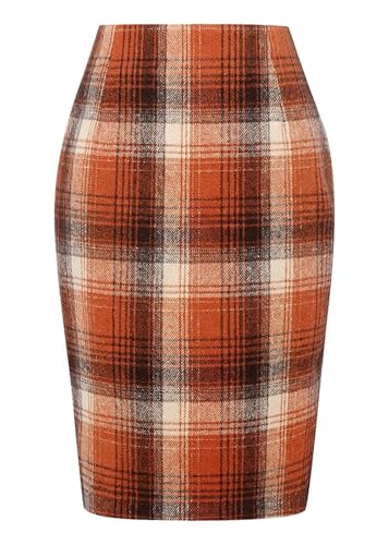shownicer Damen Kariert Röcke Figurbetont Winterrock A-Linie Hohe Taille Herbstrock Kurze Bleistiftrock Arbeitsrock Minirock Freizeitrock A Orange XL von shownicer