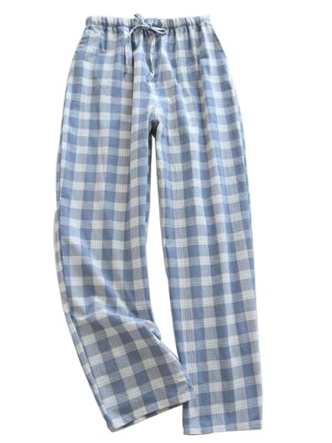 shownicer Damen Karierte Pyjamahose Loungehose Schlafanzughose Lang Stretch Weich Lounge Freizeithose Weite Bein Bequeme Haushose Schlafhose mit Taschen und Kordelzug D Blau XS shownicer Damen Karierte Pyjamahose Loungehose Schlafanzughose Lang Stretch Weich Lounge Freizeithose Weite Bein Bequeme Haushose Schlafhose mit Taschen und Kordelzug D Blau XS von shownicer