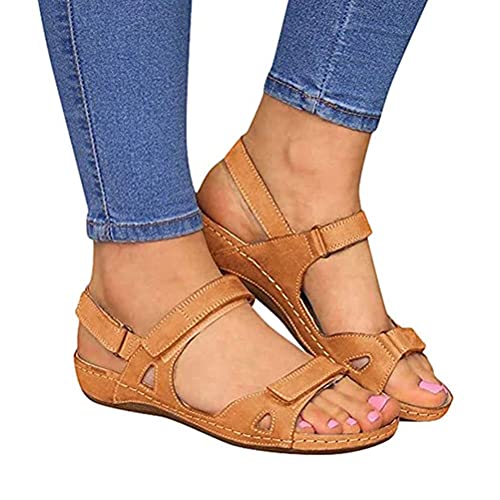 shownicer Damen Keilabsatz Sandalen Sommer Offene Schuhe Faux Leder Plattform Rom Damen Flip Flops Freizeit Sommerschuhe Braun 38 EU von shownicer