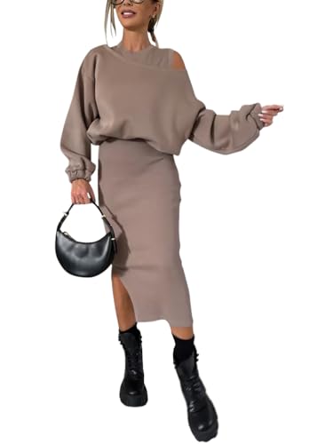 shownicer Damen Kleid Zweiteiliger Ärmellos Kleid +Langarm Pullover Oberteil Einfarbig Herbst Und Winter Kleid Zweiteiliger Freizeitanzug A Kaffee L von shownicer