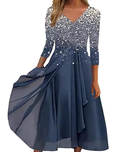 shownicer Damen Kleider Spitzenkleid Chiffon V-Ausschnitt Cocktailkleid Festliches Ballkleid Brautjungfernkleider Für Hochzeit Midi Abendkleider B Hellblau XL von shownicer