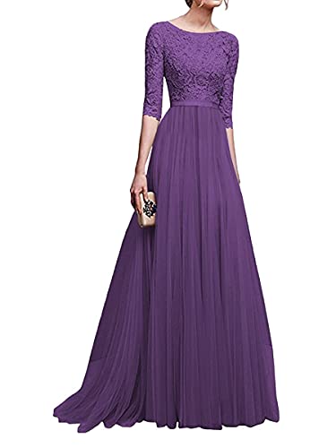 shownicer Damen Kleider Spitzenkleid Cocktailkleid Festliches Ballkleid Brautjungfernkleider für Hochzeit Knielang Abendkleider A Violett 36 von shownicer