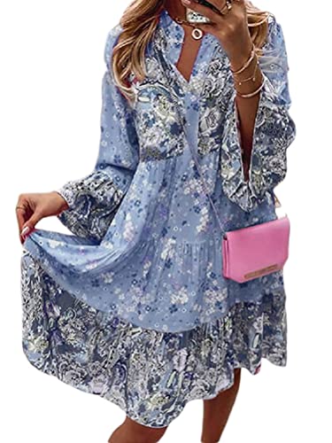 shownicer Damen Kleider Strandkleid Boho Tunika Sommerkleid V-Ausschnitt Blumenkleid Lose A-Linie 3/4-Arm Mini Kleider Spitze Quaste Freizeit Kleid A Blau XL shownicer Damen Kleider Strandkleid Boho Tunika Sommerkleid V-Ausschnitt Blumenkleid Lose A-Linie 3/4-Arm Mini Kleider Spitze Quaste Freizeit Kleid A Blau XL von shownicer
