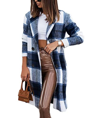 shownicer Damen Lässige Karierte Mode Jacken Lang Knöpfen Holzfällerhemd Karierte Jacke Mantel Lange Jacke A Blau XXL shownicer Damen Lässige Karierte Mode Jacken Lang Knöpfen Holzfällerhemd Karierte Jacke Mantel Lange Jacke A Blau XXL von shownicer