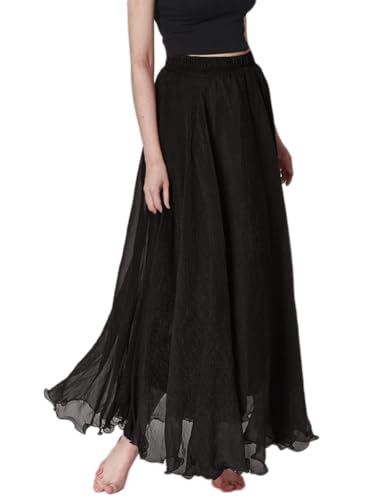 shownicer Damen Lang Rock Hohe Taille A Linie Chiffonrock Elegant Faltenrock Maxirock Casual Rüll Swing Tüllrock Vintage Sommer Röcke A Schwarz XL shownicer Damen Lang Rock Hohe Taille A Linie Chiffonrock Elegant Faltenrock Maxirock Casual Rüll Swing Tüllrock Vintage Sommer Röcke A Schwarz XL von shownicer